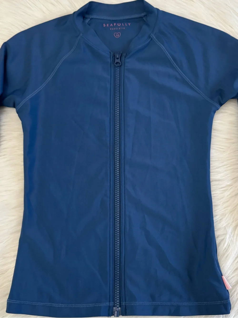 Seafolly Girls UV  Rash Top Indigo Blue Full-Zip Long Sleeve Rash Guard Size 12
